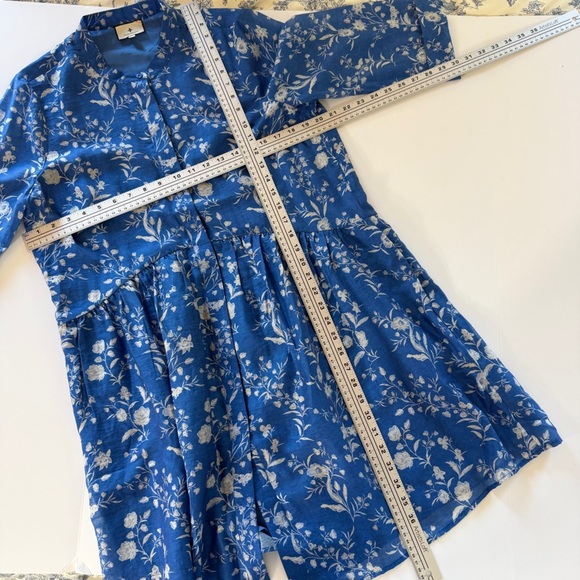 Tuckernuck Dress Womens Large Blue Floral Toile Long Slv Shift - Picture 4 of 14